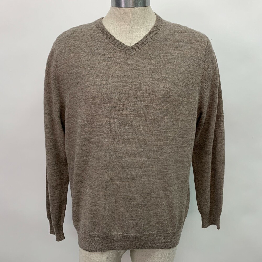 Allen Solly Men's Sweater X-Large Brown 100% Extra Fine Merino Wool‎